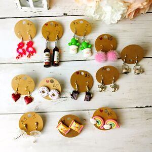 12 NEW Novelty Earrings Candy, Cake, Flamingos, Wine, Umbrella Resellers